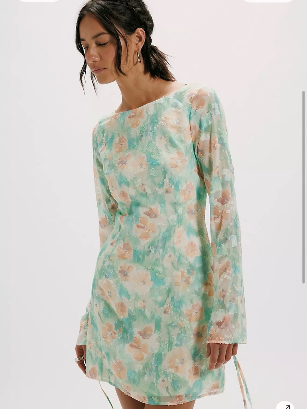 Floral Mint Long-Sleeve Mini Dress - FP x DZO